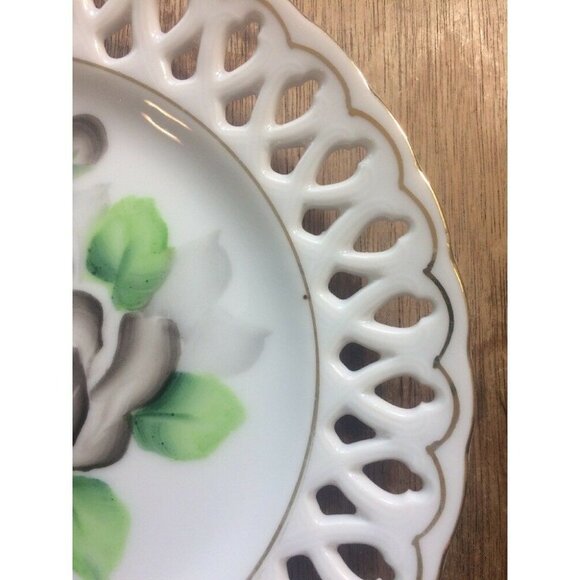 Sphinx Porcelain Plates Reticulated Handpainted Floral 6.25” Set Of 2 Japan Vtg - Picture 3 of 11